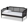 Baxton Studio Hancock Mid-Century Charcoal Finished Wood and Synthetic Rattan Twin Size Daybed 195-11518-ZORO